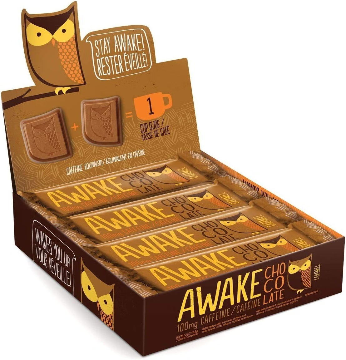AWAKE Chocolate - Chocolate Bars- Caramel - 12 x 27g
