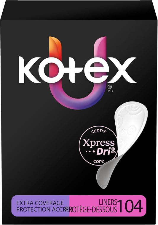 KOTEX LINERS EXTRA-COVERAGE 104 pack of 6
