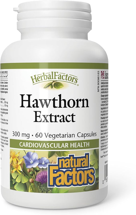 Natural Factors HerbalFactors Hawthorn Extract 300 mg, 60 Veg Caps, Supports Cardiovascular Health