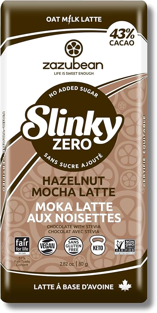 ZAZUBEAN ORGANIC CHOCOLATES    No Sugar Hazel Mocha Latte 80g*12