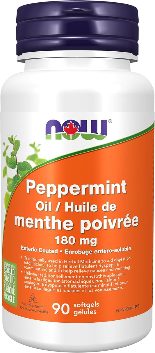 NOW - Peppermint Oil 180mg Ent.Coat w/ Fennel, Ginger 90gel