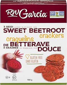 RW Garcia    RW Garcia Crackers    Flavour: Beet 
Container Size: 180 g    Case of 6
