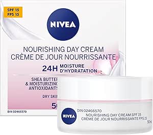 NIVEA Nourishing Day Cream with SPF 15, 24H Moisture, 50ml | Moisturizer for Dry Skin with Shea Butter