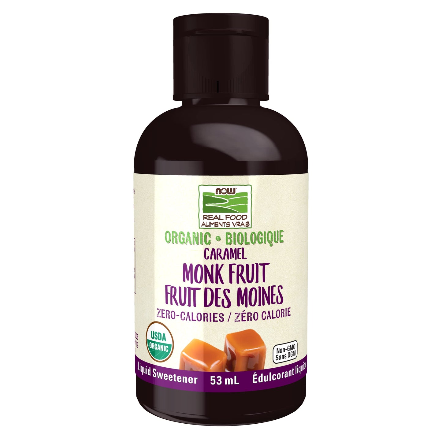 NOW    Organic Monk Fruit Liquid Sweetener Caramel 53mL