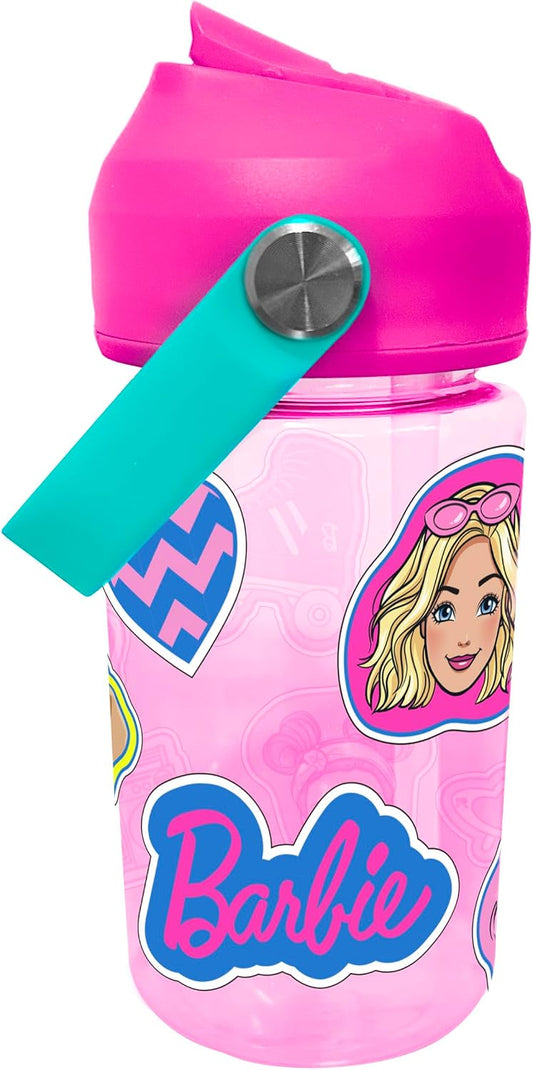 BARBIE PLASTIC WATER BOTTLE WITH SPOUT & HANDLE 1 pack of 6