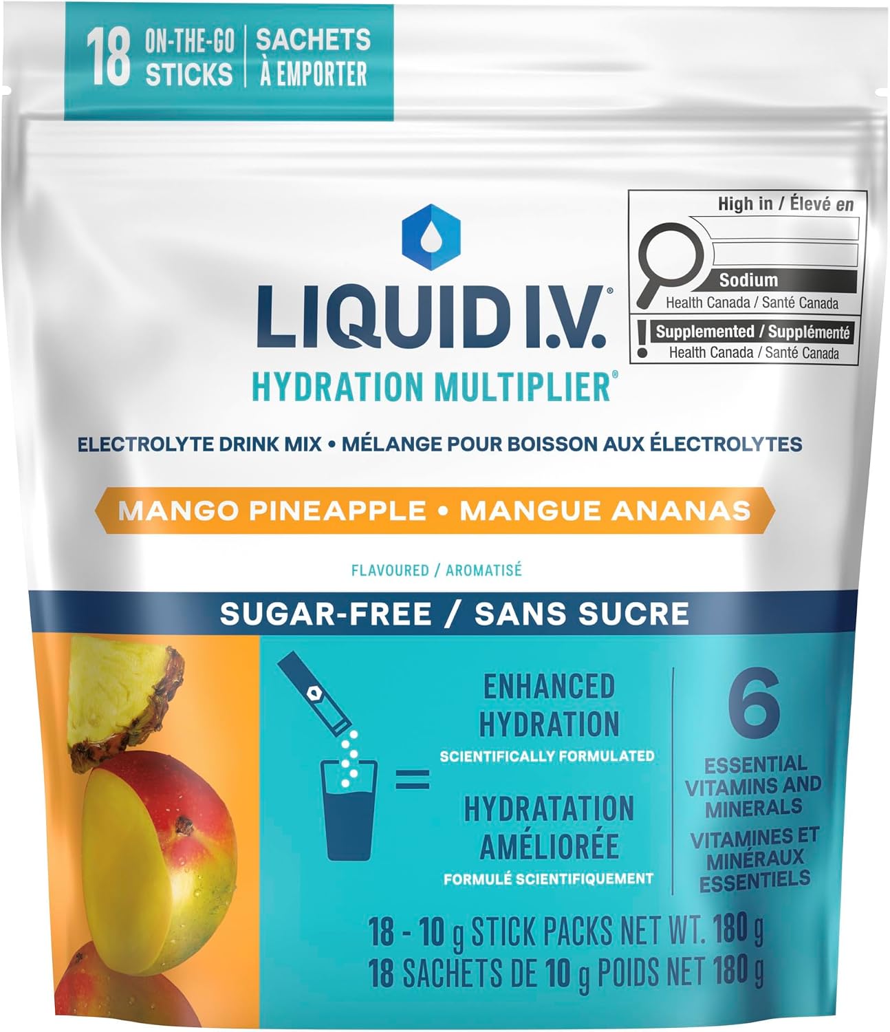 LIQUID IV ELECTROLYTE SUGAR FREE MANGO PINEAPPLE 6 POWDER PACKET
