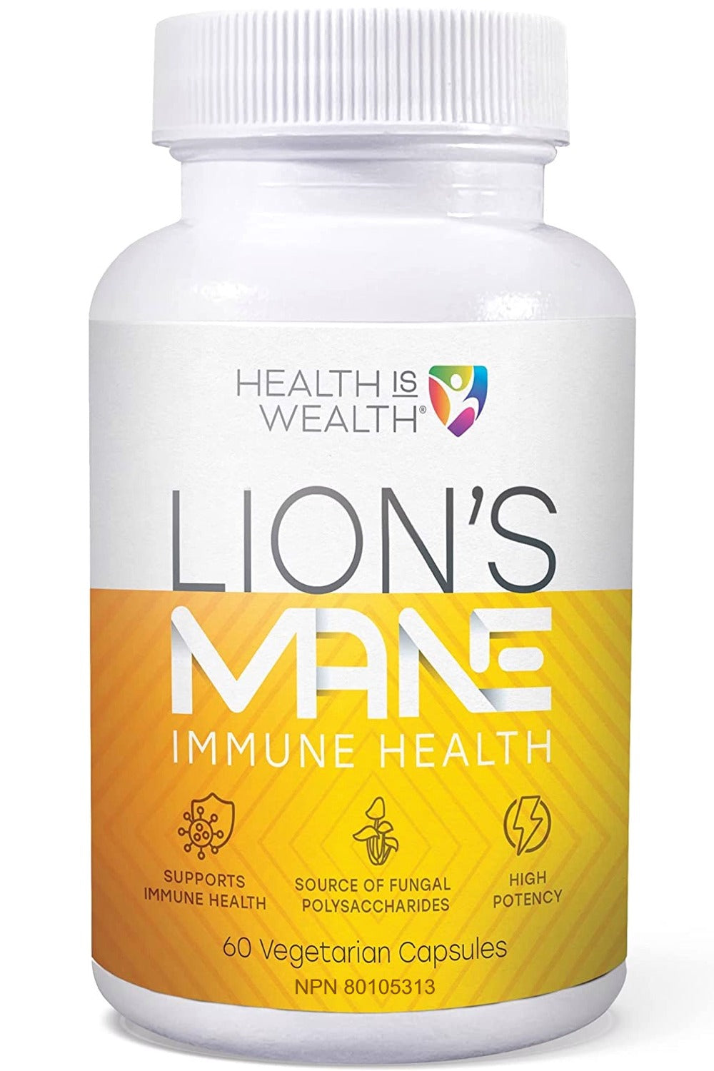 HEALTH IS WEALTH   LION'S MANE - Immune Health and Cognitive Function - Organic Mushroom 1:1 Extract   60 Vegetarian Capsules