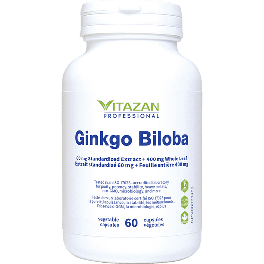 Ginkgo Biloba (60 mg · 24% Flavonoid Glycosides and 6% Terpene Lactones Standardized Extract) 60 capsules