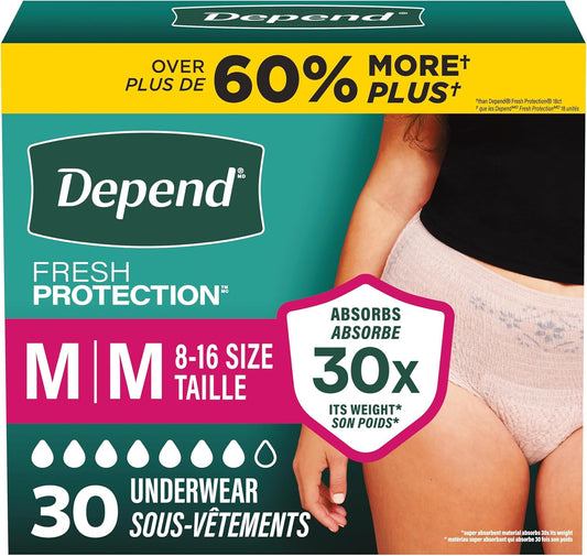 DEPEND UNDERWEAR WOMEN MAX ABS MD 30 pack of 2