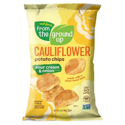Real Food From The Ground Up    FTGU Potato Chips    Flavour: Cauliflower Sour Cream & Onion 
Container Size: 3.5 oz    Pack of 12
