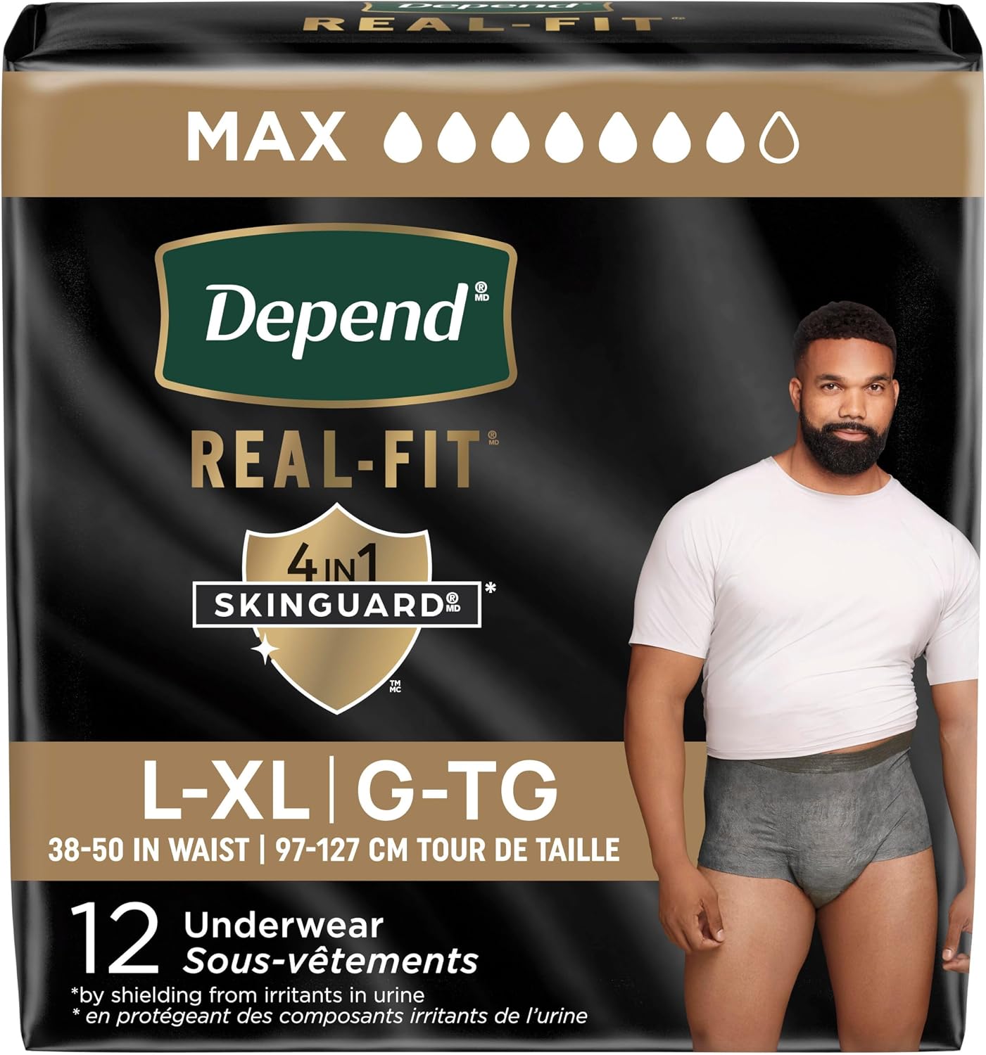 DEPEND REAL FIT UNDERWEAR MEN MAX ABS LG/XL 12 pack of 2