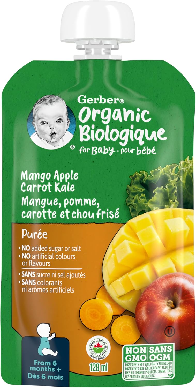 GERBER ORGANIC PUREE MANGO APPLE CAROTTE KALE128ML pack of 12