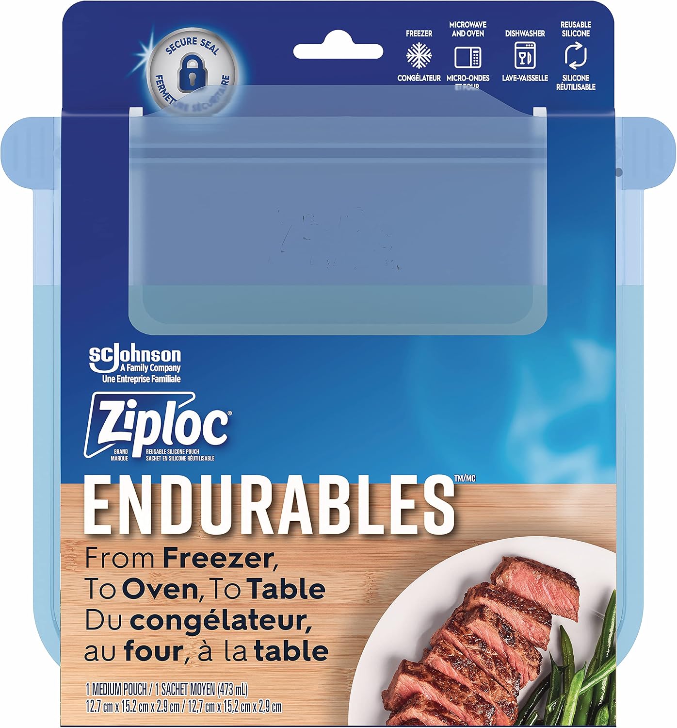 ZIPLOC ENDURABLES SILICONE POUCHES MD 473ML pack of 8