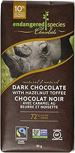 Endangered Species Natural Chocolate Bars-Rhino-Dark with Hazelnut Toffee, 85Gm, 12-Count