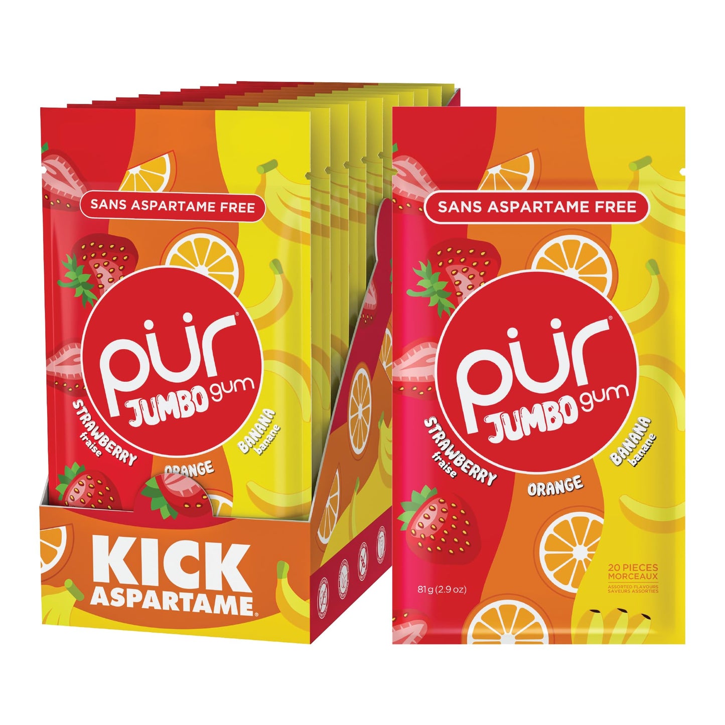 PUR GUM    Jumbo Strawberry Orange Banana 81g