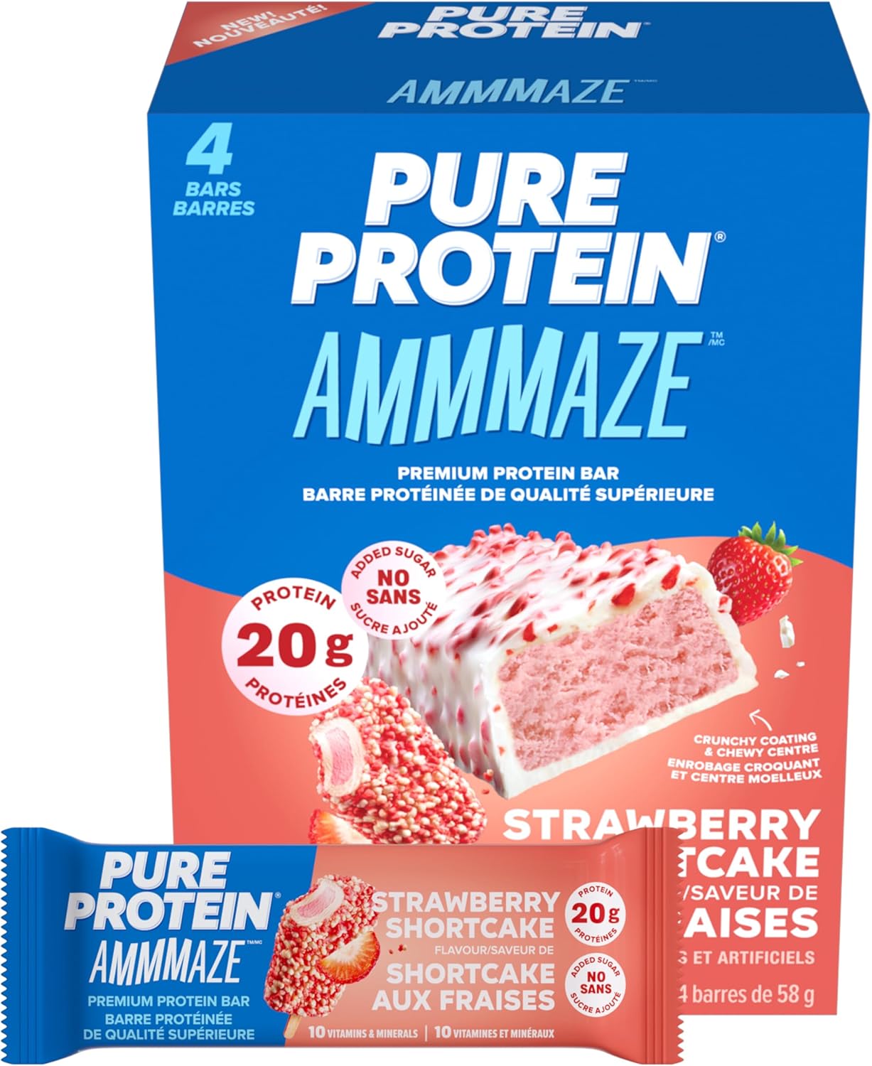 PURE PROTEIN AMMMAZE BAR STRAWBERRY CAKE PK 4 pack of 6