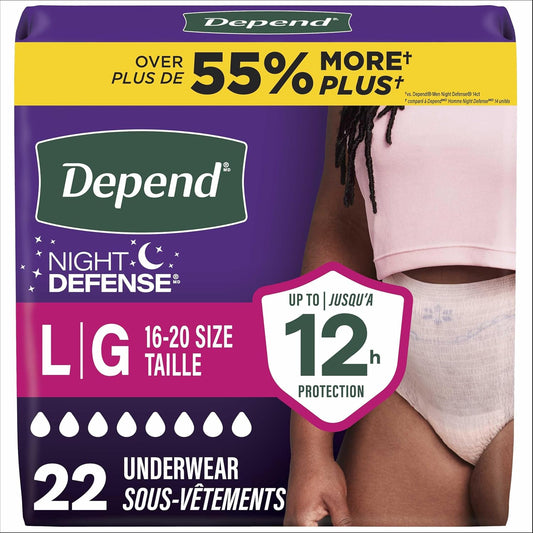 DEPEND NIGHT DEFENSE UNDERWEAR WN LG BLUSH 22 pack of 2