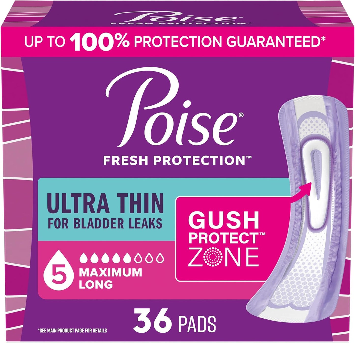 POISE ULTRA THIN PADS MAXIMUM ABSORBENCY LONG 36 pack of 2