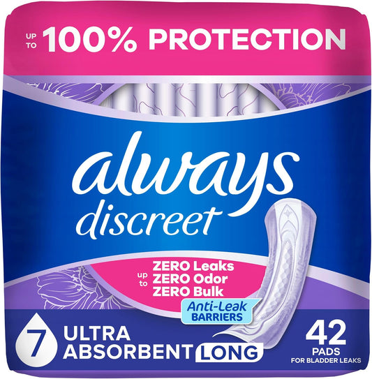 ALWAYS DISCREET PADS ULTRA ABSORBENT LONG 42 pack of 2