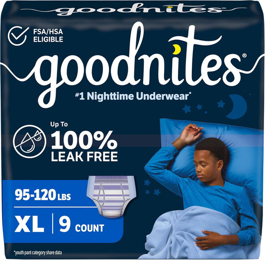 GOODNITES 95-140+LBS XL BOYS 9 pack of 4