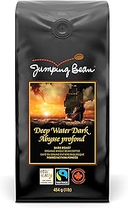 JUMPING BEAN COFFEE -  Whole Bean Deep Water Dark, Organic (Fair Trade)    454g