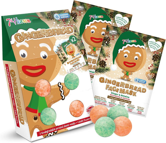 7TH HEAVEN SET 2 MASKS&4 BATH FIZZERS GINGERBREAD