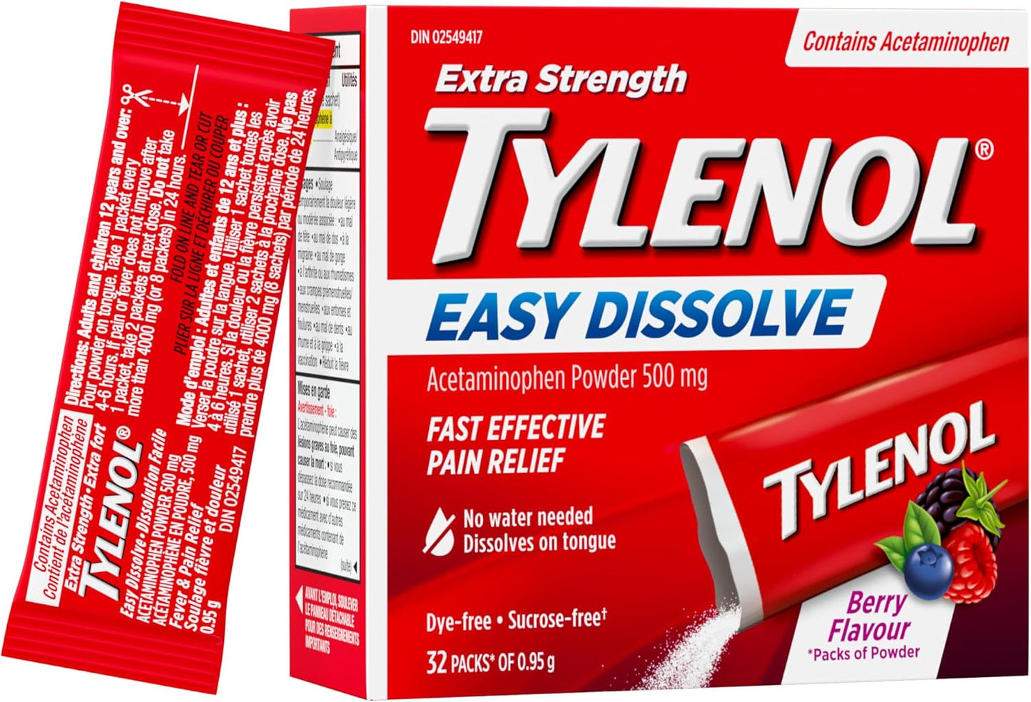 TYLENOL XST EASYDISSOLVE BERRY SACHET PD 500MG 32 POWDER