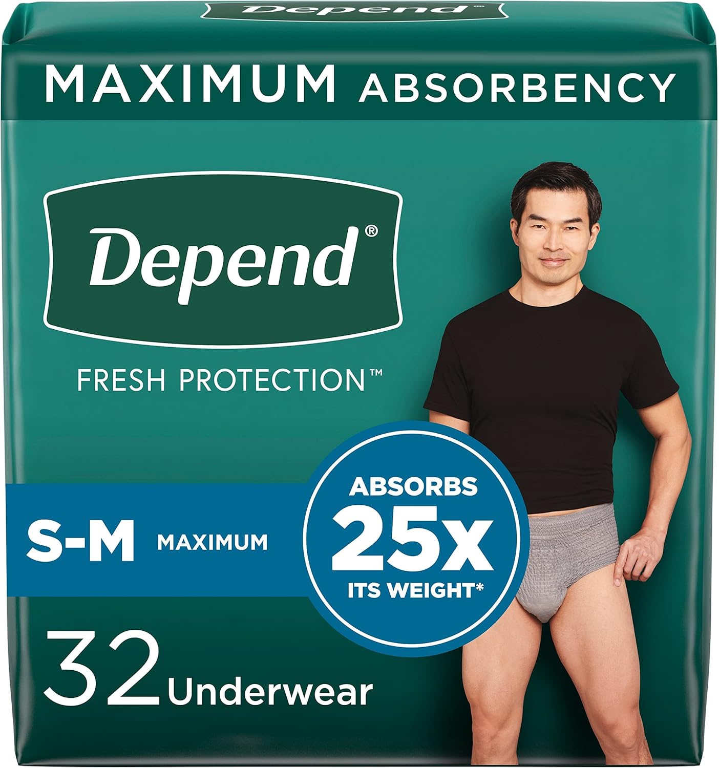 DEPEND UNDERWEAR MAX ABS SM/MED MEN MAX ABS 32 pack of 2