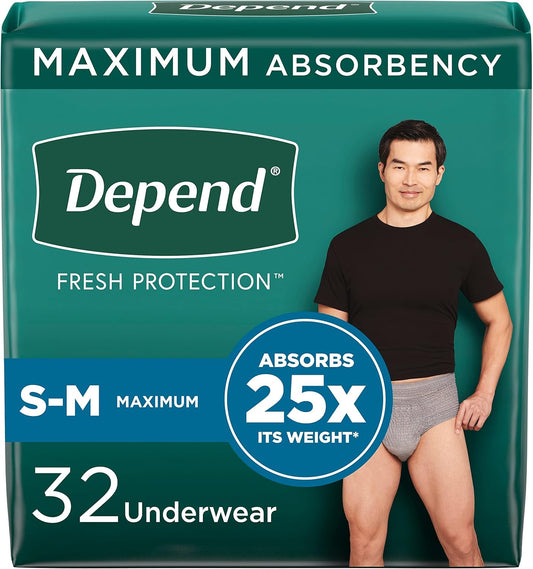 DEPEND UNDERWEAR MAX ABS SM/MED MEN MAX ABS 32 pack of 2