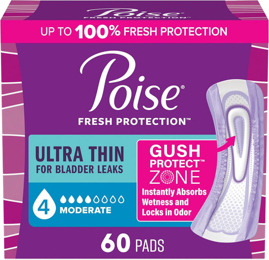 POISE ULTRA THIN PADS MODERATE ABSORBENCY THIN 60 pack of 3