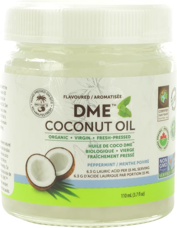 Alpha DME Organic Virgin Fresh Pressed Coconut Oil, Peppermint Flavoured, 125ml