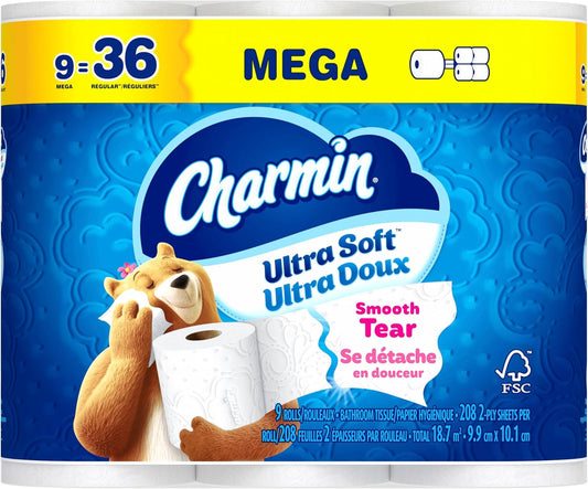 CHARMIN BATHROOM TISSUE ULTRA SOFT 208SHEET 9 pack of 5