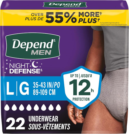 DEPEND NIGHT DEFENSE UNDERWEAR MEN LG GREY 22 pack of 2