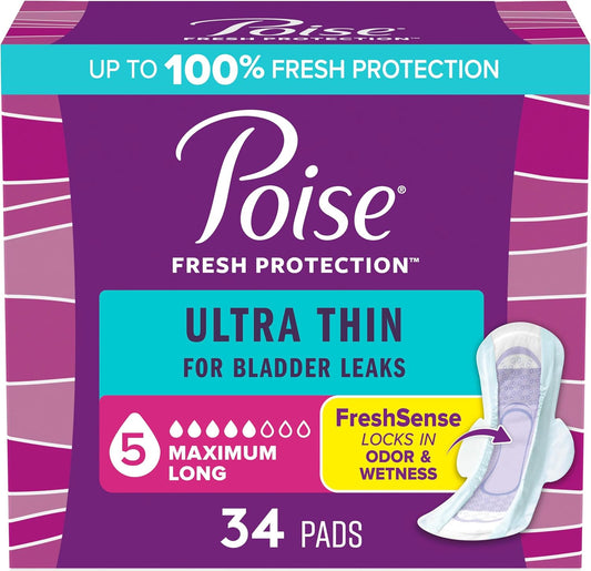 POISE PADS ULTRA THIN ABS MAX LONG WINGS 34 pack of 4