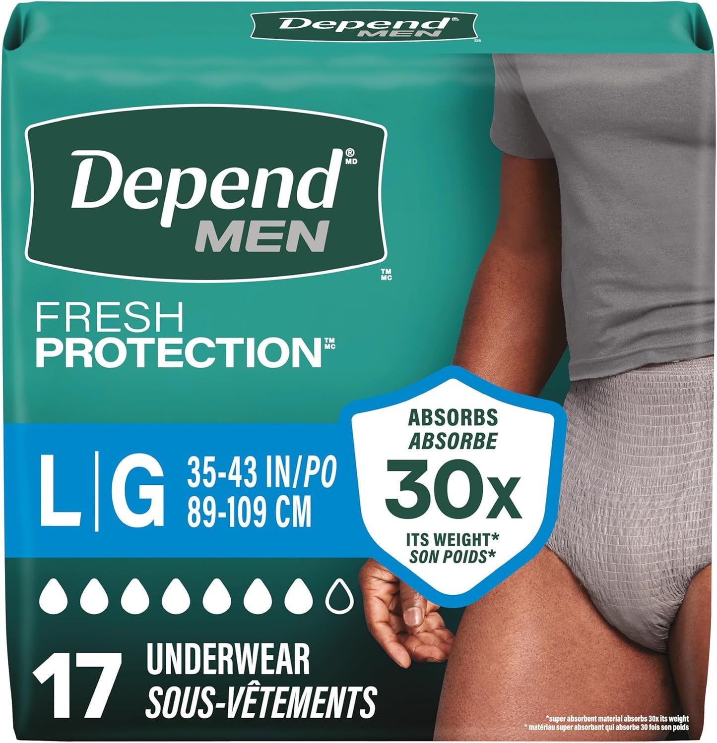 DEPEND UNDERWEAR MEN L MAX ABS 17 pack of 2