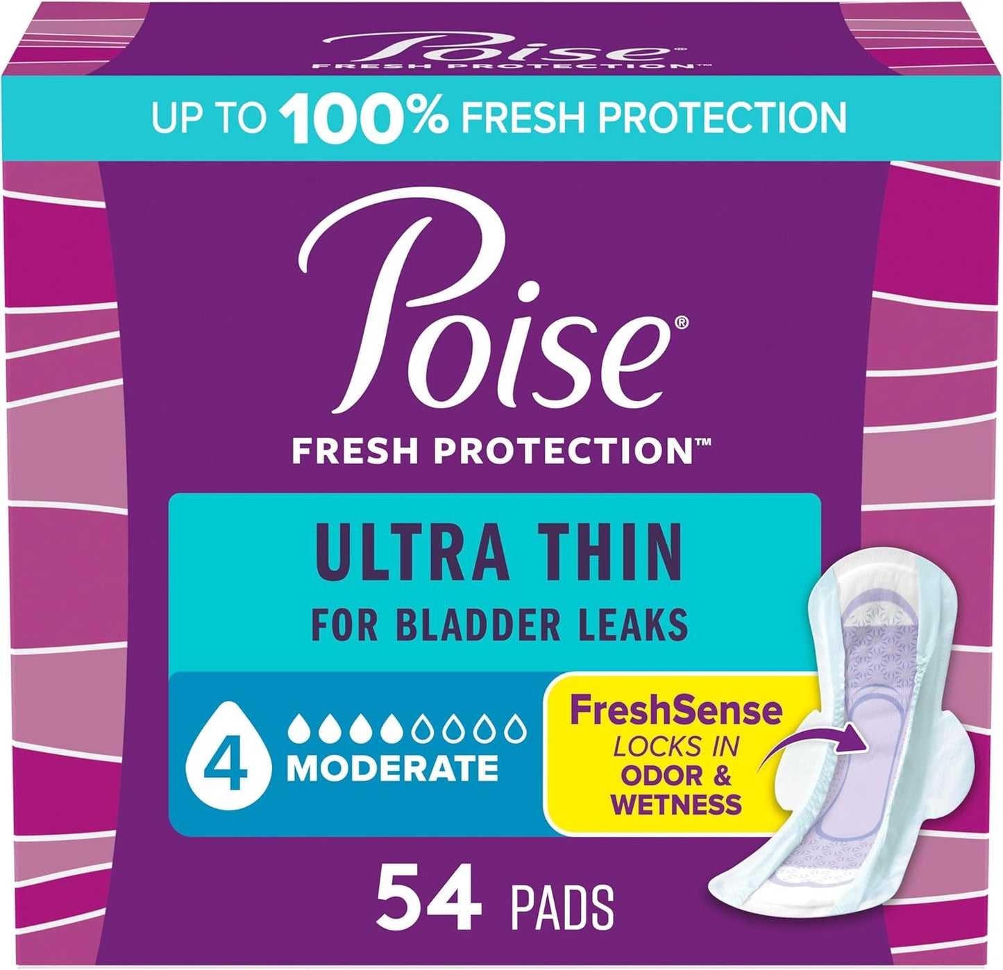 POISE PADS ULTRA THIN MODERATE ABS REG WINGS 54 pack of 4