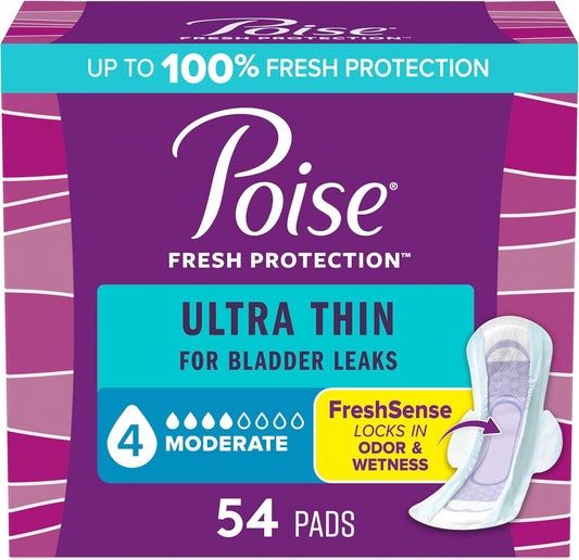 POISE PADS ULTRA THIN MODERATE ABS REG WINGS 54 pack of 4