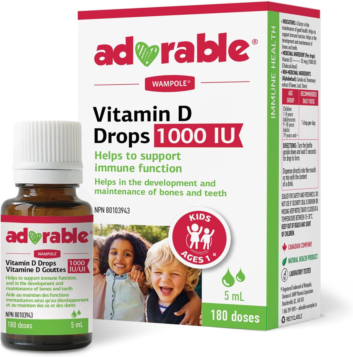 WAMPOLE ADORABLE VITAMIN D DROP 1000IU 5ML DROP MED