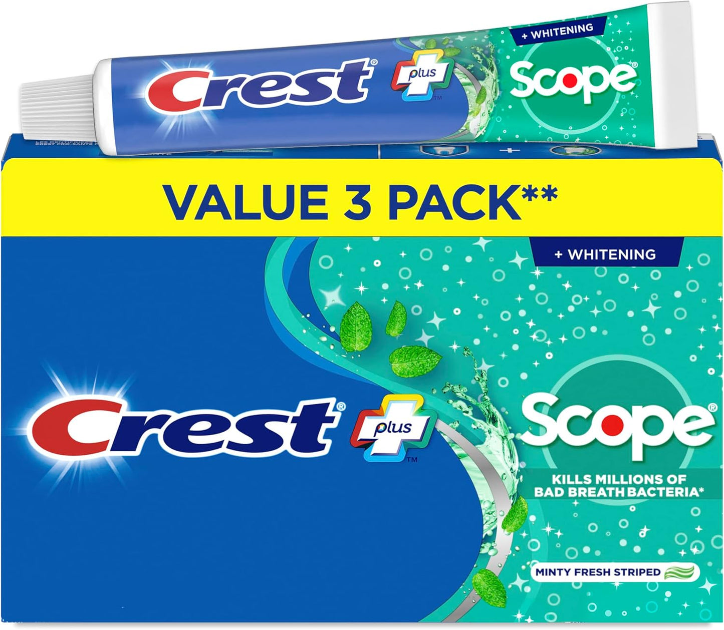CREST PLUS T/P WHITENING+SCOPE MINTY 3X120ML TOOTHPASTE