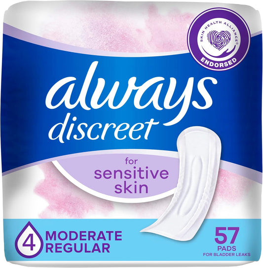 ALWAYS DISCREET PADS MODERATE SENSIBLE SKIN 57 pack of 3