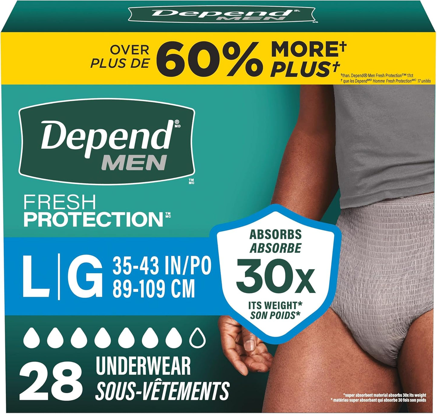 DEPEND UNDERWEAR MEN MAX ABS LG 28 pack of 2