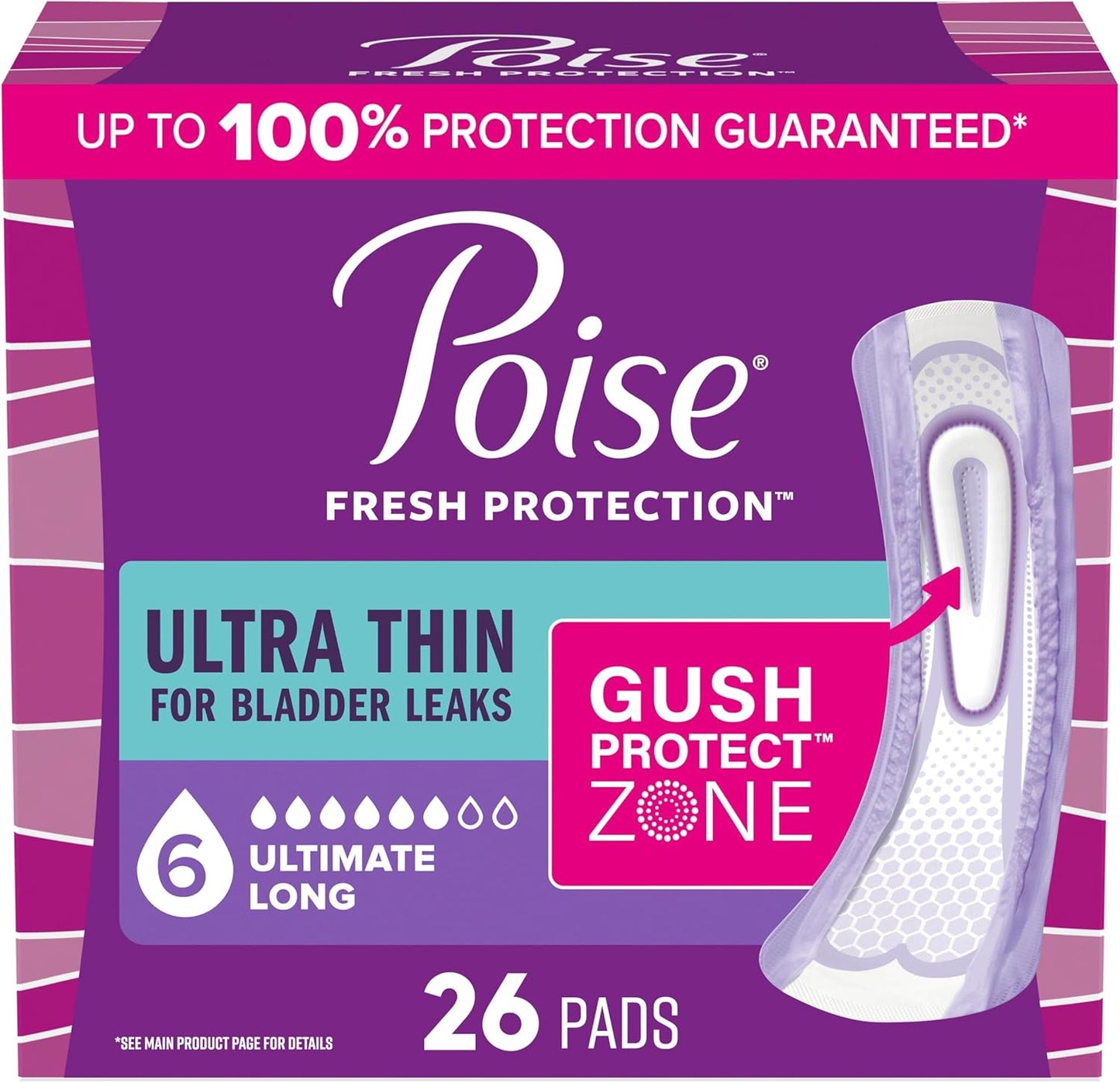 POISE ULTRA THIN PADS ULTIMATE ABSORBENCY LONG 26 pack of 2