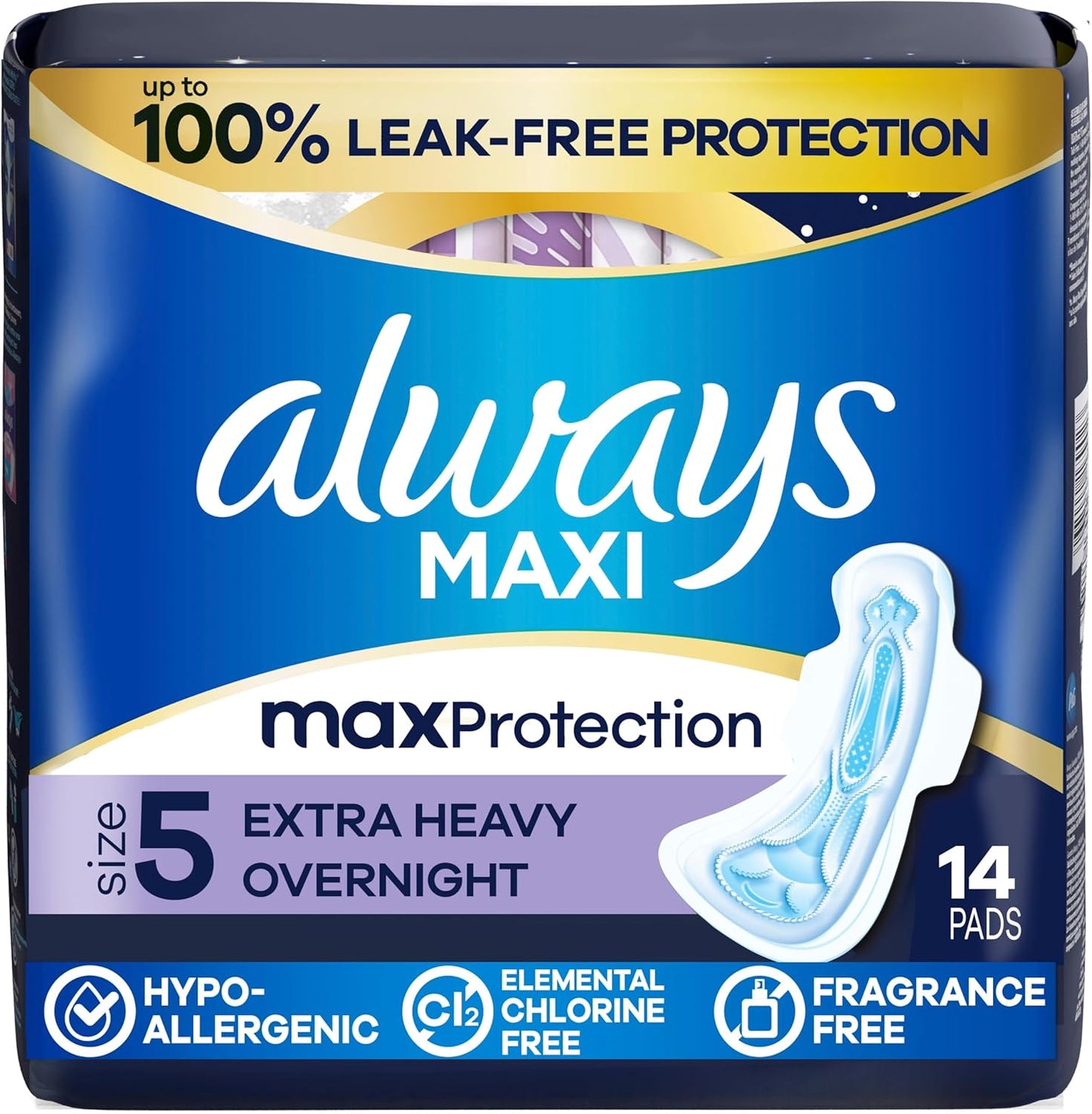 ALWAYS MAXI PADS SIZE 5 OVERNIGHT 14 pack of 3
