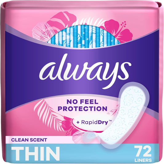 ALWAYS NO FEEL PROT LINERS THIN CLEAN SCENT 72 pack of 12