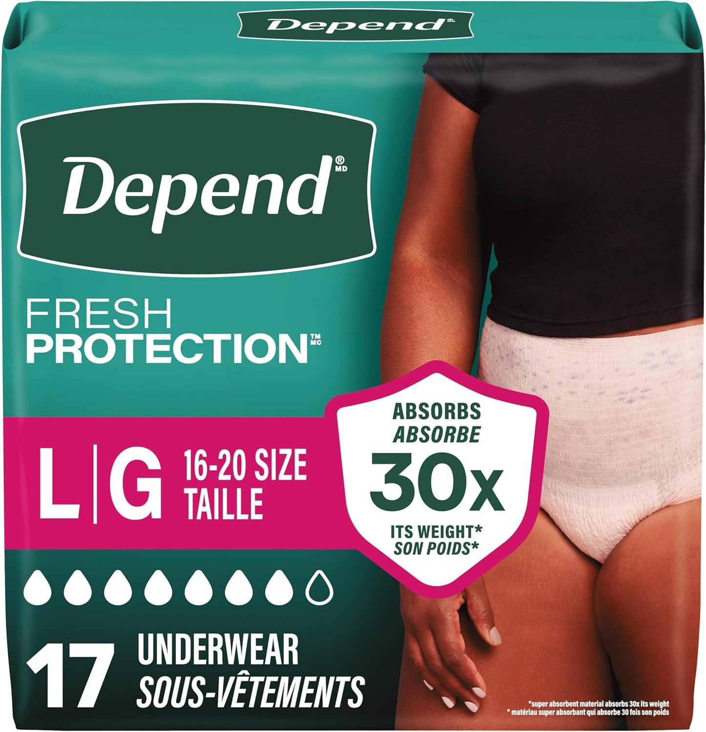 DEPEND UNDERWEAR WOMEN LG MAX ABS 17 pack of 2