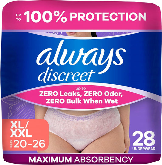 ALWAYS DISCREET UNDERWEAR MAXIMUM XL 28 pack of 2