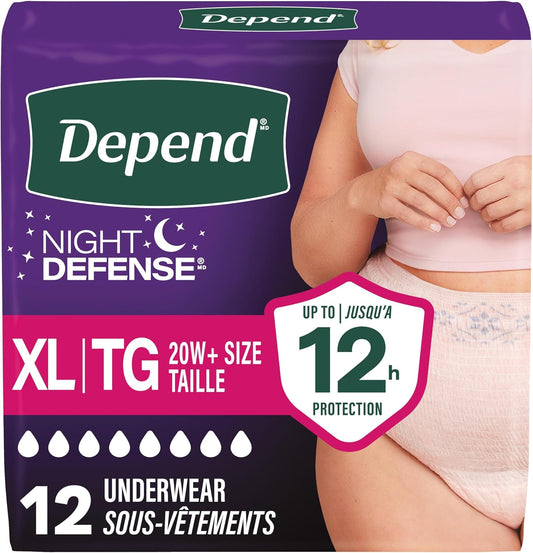 DEPEND UNDERWEAR OVERNIGHT WOMEN XL 12 pack of 4