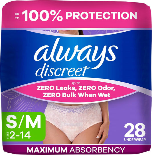 ALWAYS DISCREET UNDERWEAR MAXIMUM SM/MD 28 pack of 2