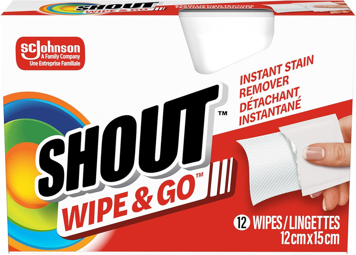 SHOUT WIPE & GO INSTANT STAIN REMOVER 12 pack of 12