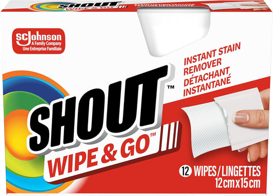 SHOUT WIPE & GO INSTANT STAIN REMOVER 12 pack of 12